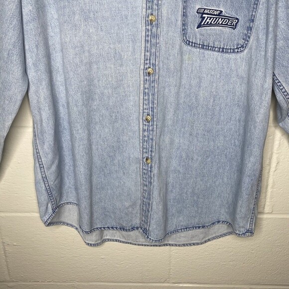 Vtg Eagle Dry Goods Shirt Mens L Blue Denim Button Front L/S NASCAR Thunder - Picture 6 of 9